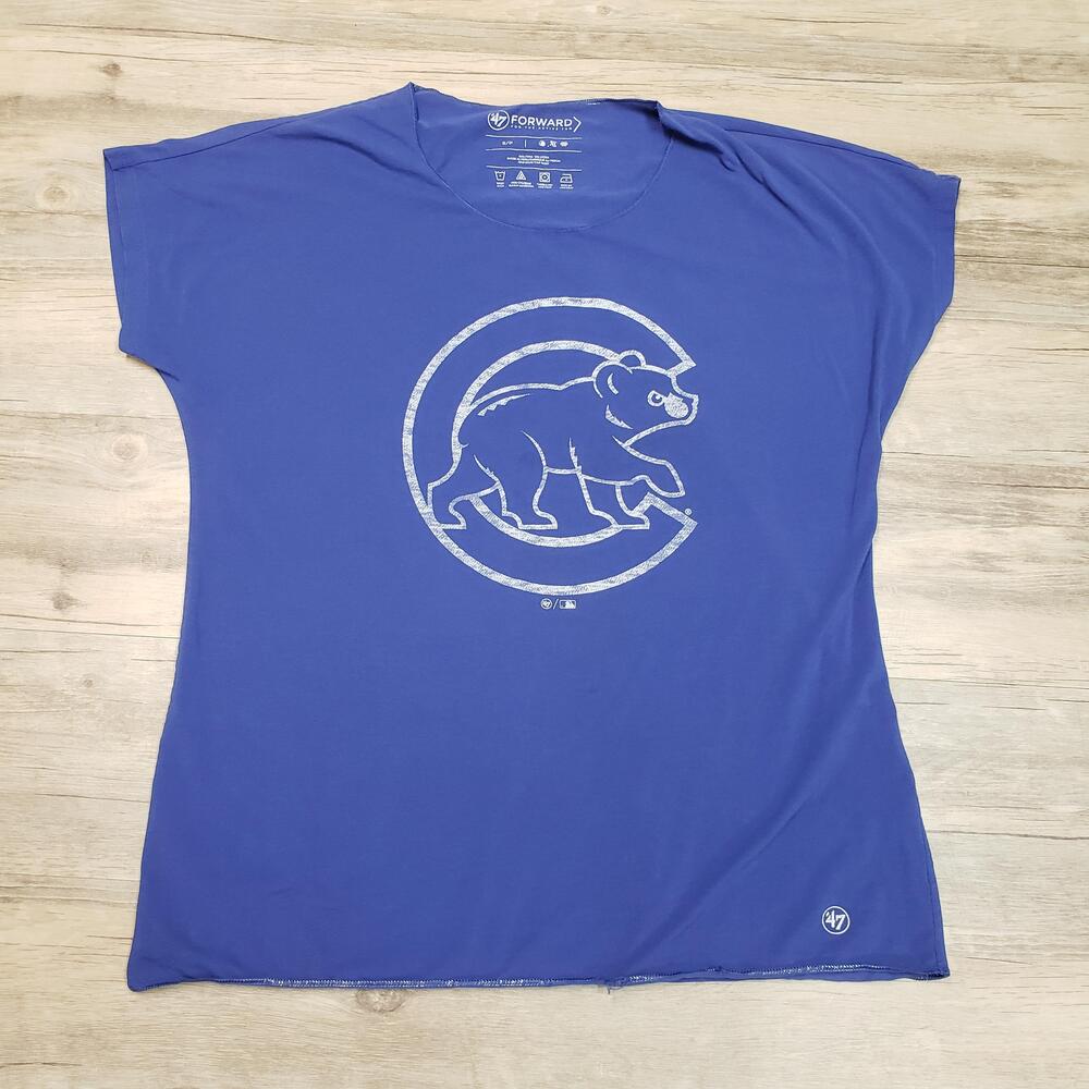 Chicago Cubs Shirt Womens Small Blue 47 Forward MLB Baseball Bear Logo Soft Tee